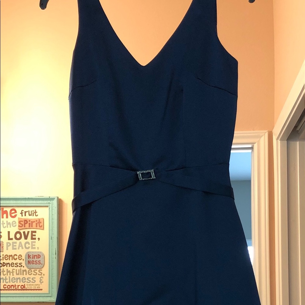 3/4 length navy blue dress